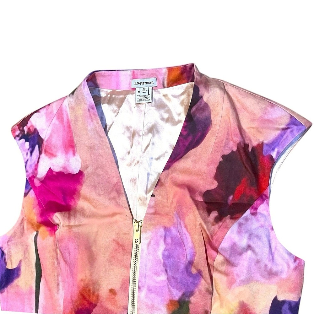 J. Peterman Pink Floral Midi Dress with Purple and Green Accents - Picture 3 of 9